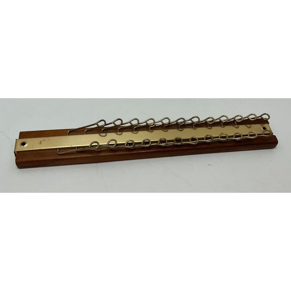 Vintage Tie Rack Wood Brass 24 Hook Wall Mount Belt Organizer Brown